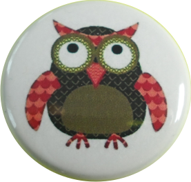 Owl badge red brown